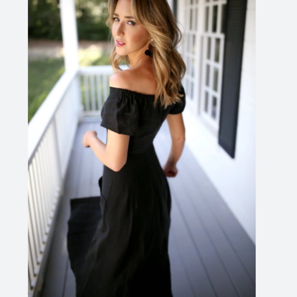 TUCKER Midi Off the Shoulder (or on!) Dress - Black - Size Medium